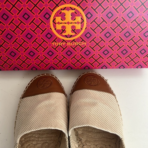 Tory Burch Color Block Canvas/Leather Espadrille Cream/Brown NWOT Size 9.5 - Picture 4 of 10
